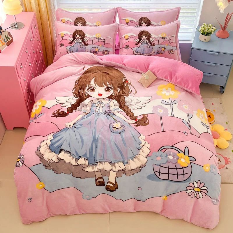 公主风可爱女孩牛奶绒被套儿童加厚双面珊瑚绒被罩宿舍法兰绒床单
