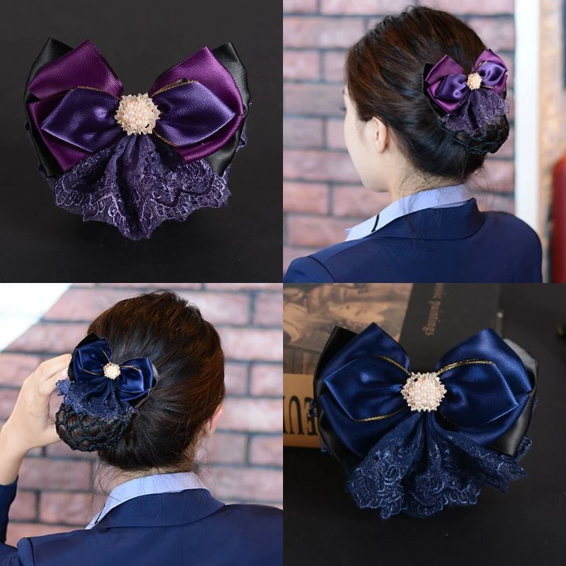 职业头花女盘发空姐发饰护士蝴蝶结发夹网兜头饰手工气质百搭成人