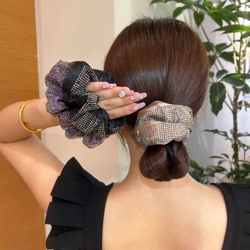 法式水钻精致大肠发圈女简约扎头发绳丸子头绳妈妈气质时尚百搭