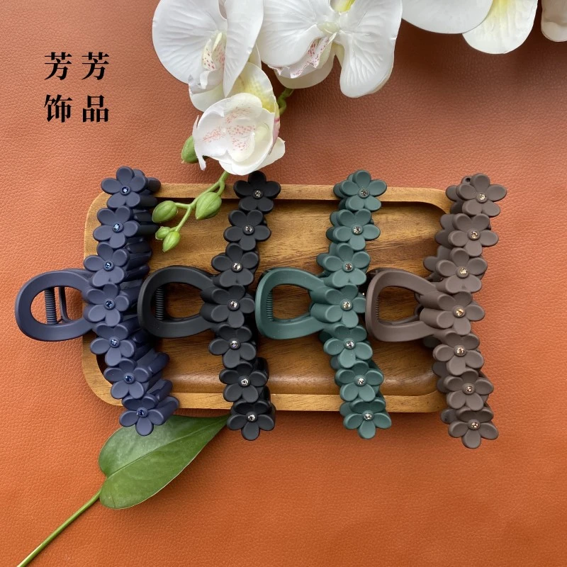 复古花朵大号抓夹果冻色发夹盘发鲨鱼夹磨砂头饰发饰气质蓝色时尚