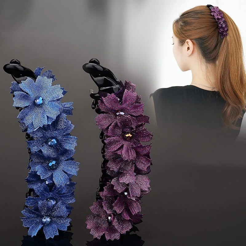 韩版绢纱布艺缠布大号马尾夹带齿防滑竖夹高级感百搭扭夹头饰竖卡