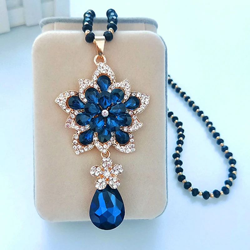 时尚长款花朵项链女水滴毛衣链秋冬大气百搭衣服配饰简约挂件吊坠