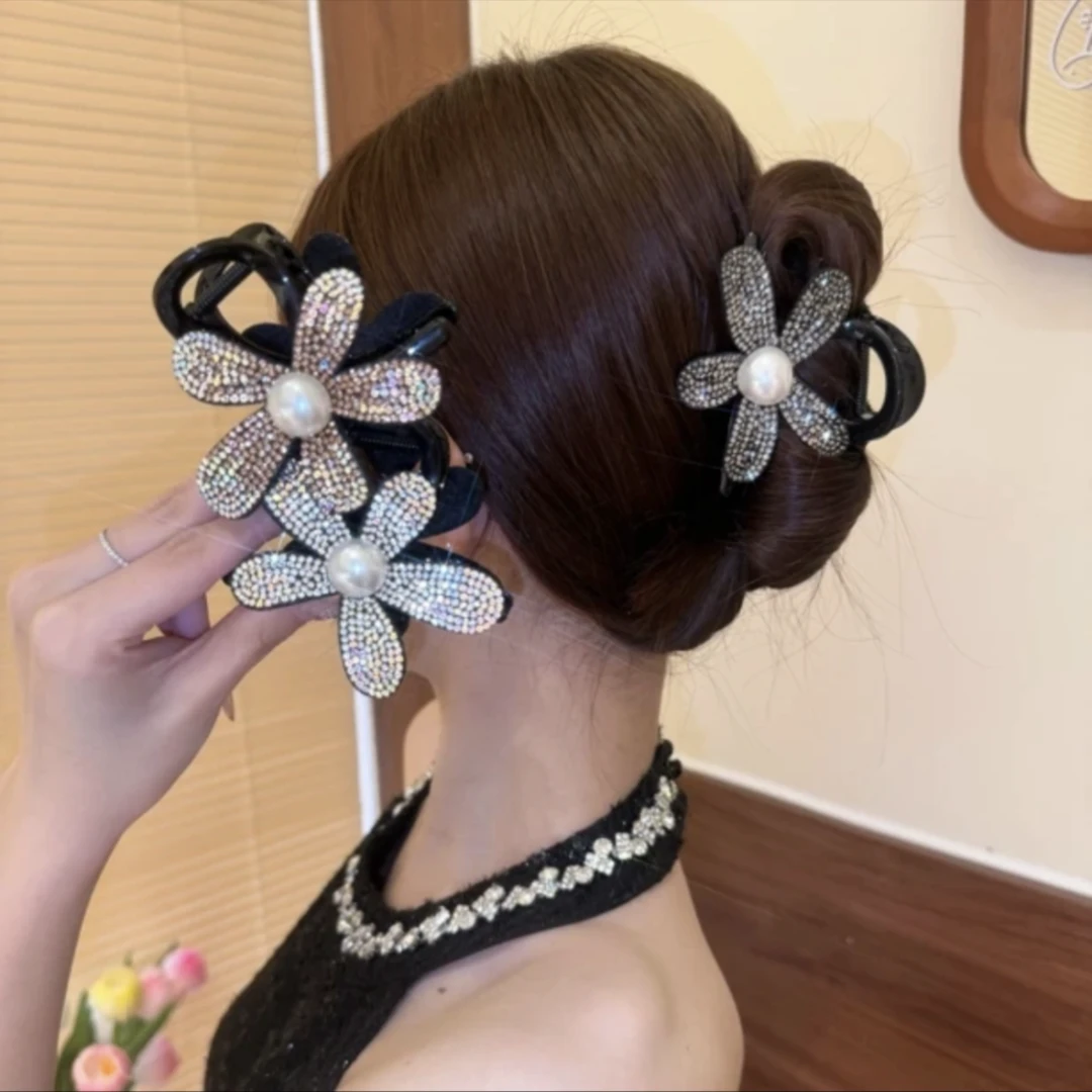 气质【珠花抓夹】星光闪闪满钻花朵抓夹轻奢高级感后脑勺盘发发饰