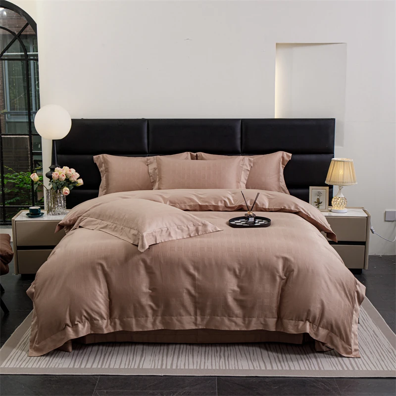 【竹林密意】全棉匹马棉四件套轻奢简约纯色丝滑高档提花色织