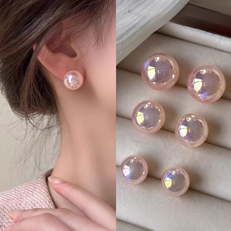 2024新款荧光粉珠珠耳钉女气质轻奢耳环小众设计感ins风网红耳饰