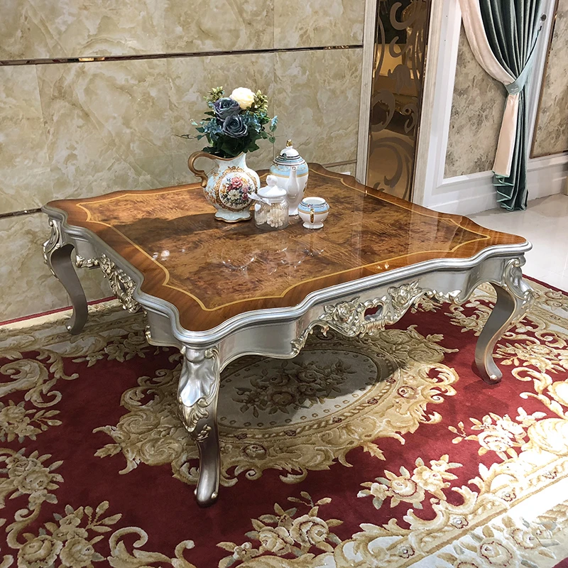 法式实木大茶几 欧式宫廷奢华新古典客厅长方形雕花大茶几正方几
