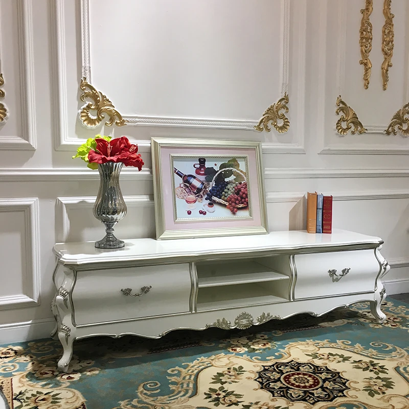 锐森贵族 欧式新古典电视柜 小户型客厅茶几地柜实木电视储物柜