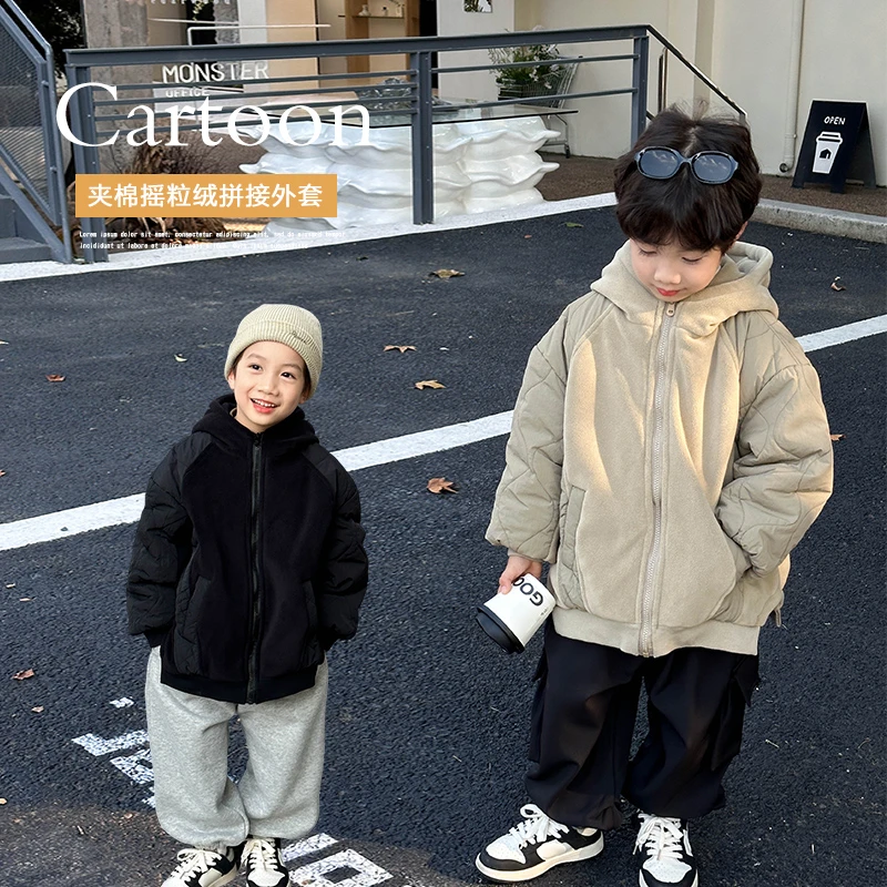 童装儿童秋冬装男童加绒加棉外套2023新款小男孩摇粒绒加棉毛毛衣