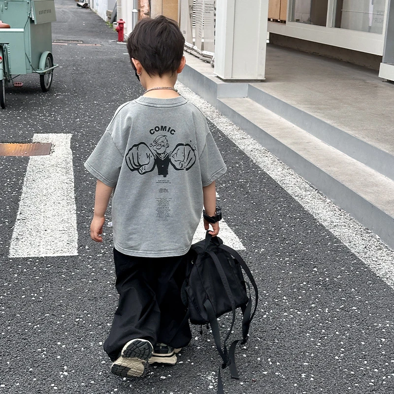 男童夏装短袖T恤透气上衣炸街2024新款儿童男孩快宽松半袖帅气