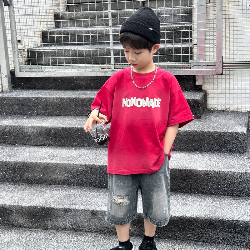 男童夏装短袖T恤上衣炸街2024新款宝宝字母凉快宽松半袖洋气x3720