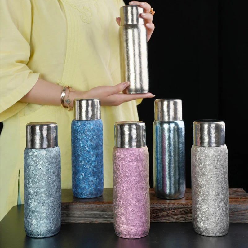 暗香疏影纯钛保温杯 双层纯钛高档水杯户外旅行焖泡茶杯