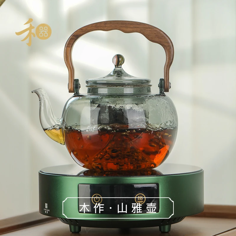 禾器禾器木作·山雅壶（双内胆）提梁壶胡桃木煮茶壶耐高温加厚玻璃
