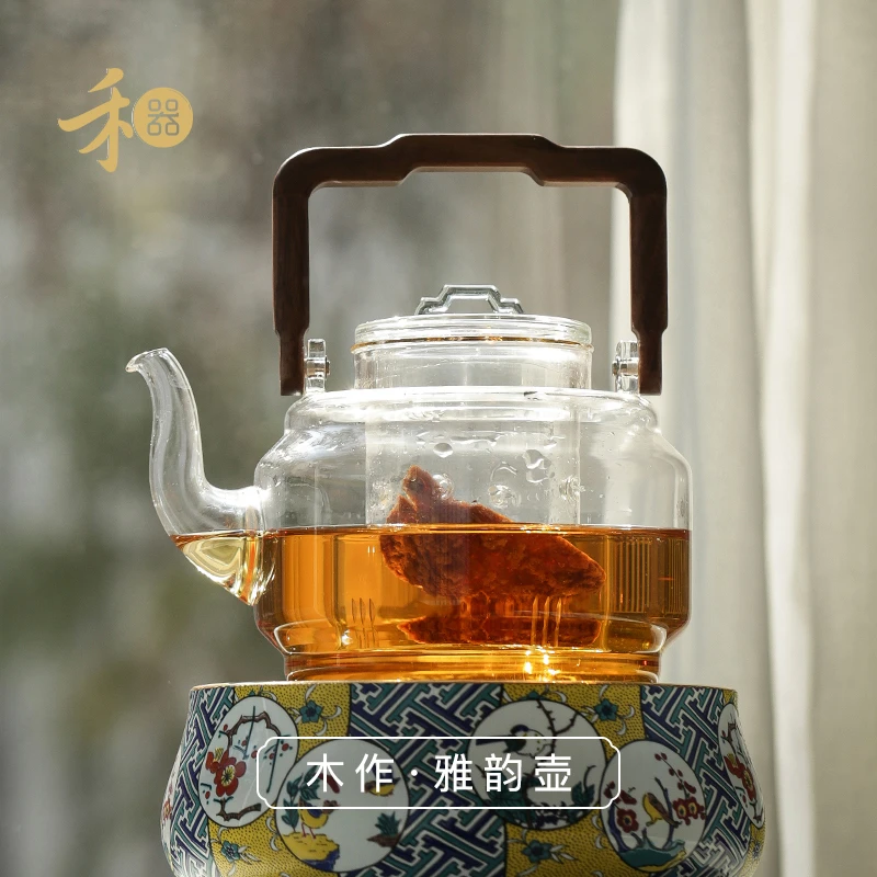 禾器禾器木作 雅韵壶大号耐热手工玻璃煮茶壶 蒸茶壶两用大容量
