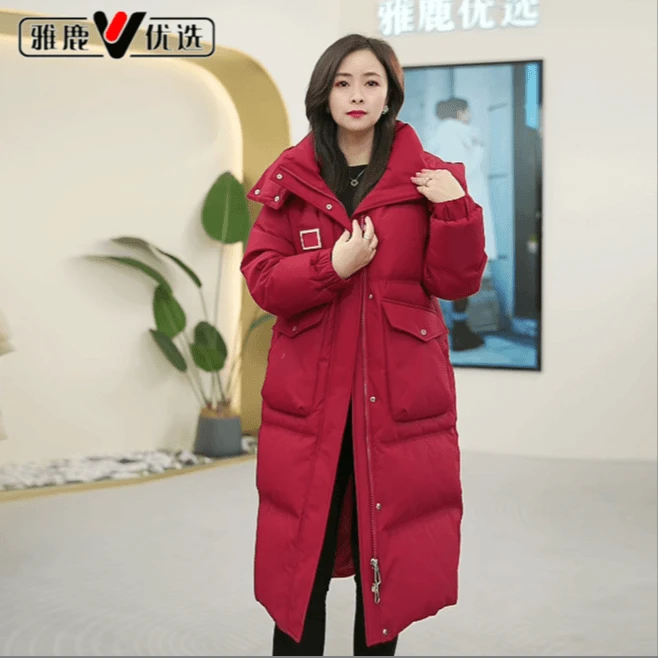 雅鹿优选雅鹿优选时尚连帽长款过膝加厚保暖冬季休闲羽绒服优想