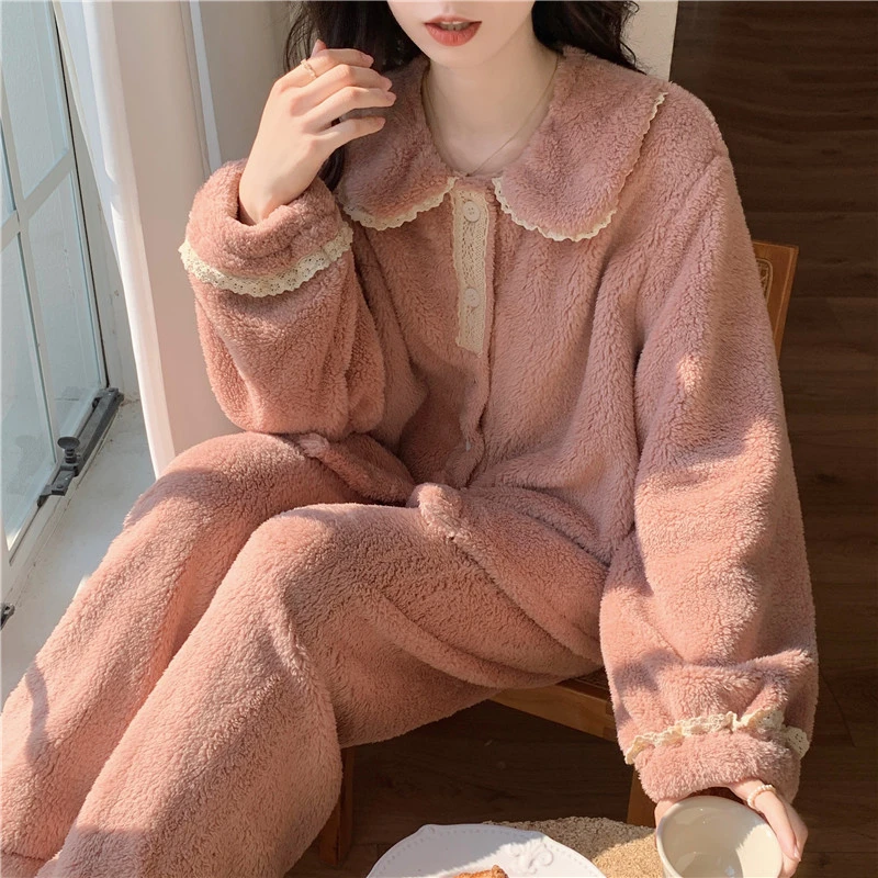睡衣女士大码加厚珊瑚绒套装秋冬季法兰绒学生宽松冬天保暖家居服