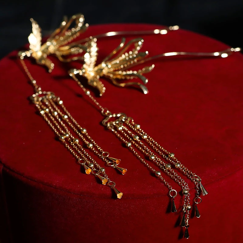 超仙复古新中式新娘发饰凤凰发簪百鸟朝凤龙凤头饰轻奢凤钗HF292