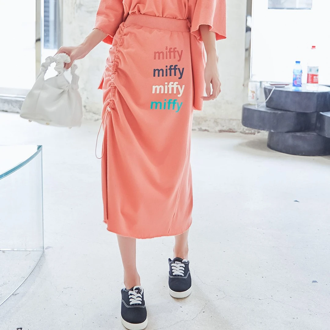 MIFFY/米菲女式松紧腰米菲字母中长款半裙显瘦半身裙