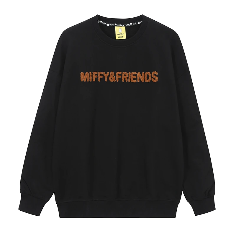 MIFFY/米菲圆领前胸植绒字母袖隐藏图案卫衣长袖宽松3541011211
