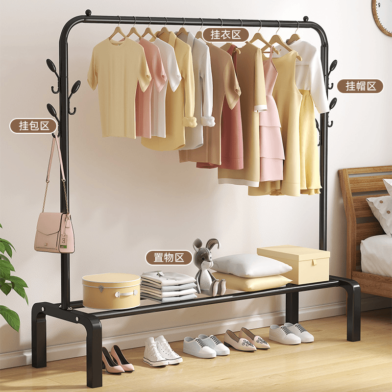 落地衣帽架家用阳台卧室挂衣架简约室内单双杆大容量晾晒衣服架子