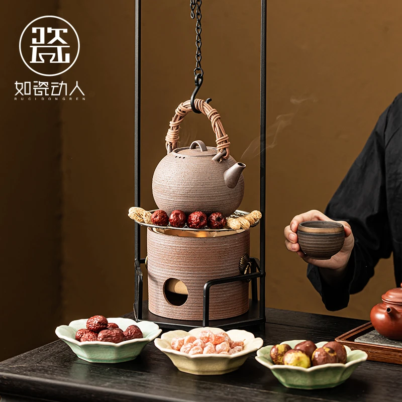 慢茶道围炉煮茶功夫茶具挂钩煮茶炉创意户外室内烧碳炭烧水提梁壶