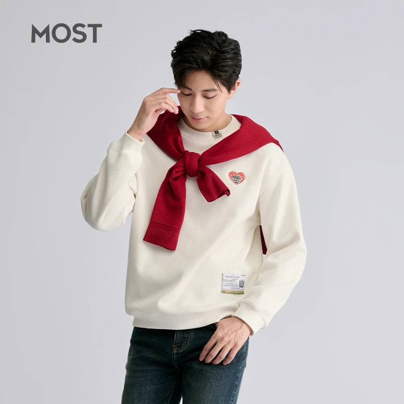 MOST/姆氏德新款冬季白色男款运动卫衣无帽男士加绒长袖C44317234
