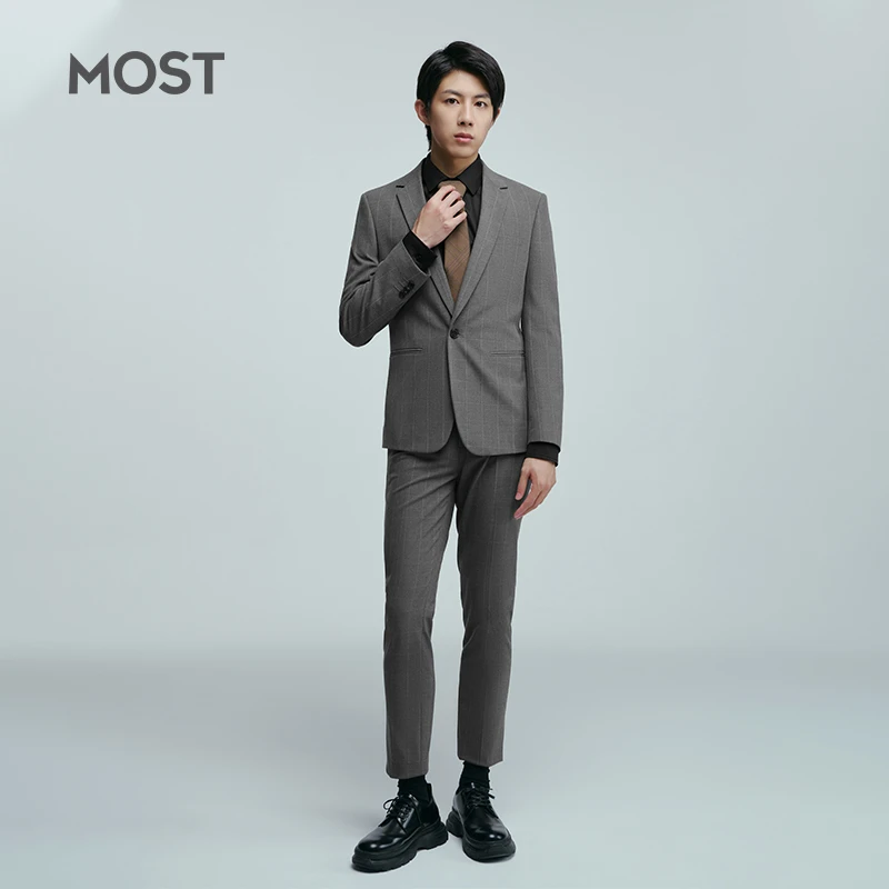 MOST/男装格子西装套装商务正装新郎结婚礼服西服两件套C33110014