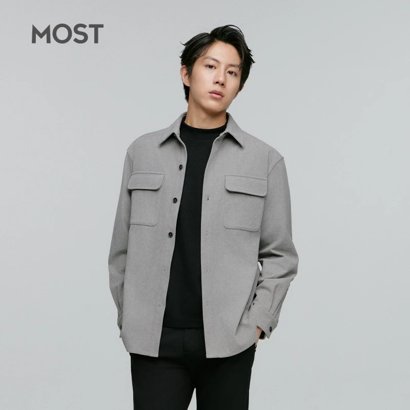 MOST/男装秋季休闲工装衬衣长袖男潮牌灰色衬衫夹克外套C33102017