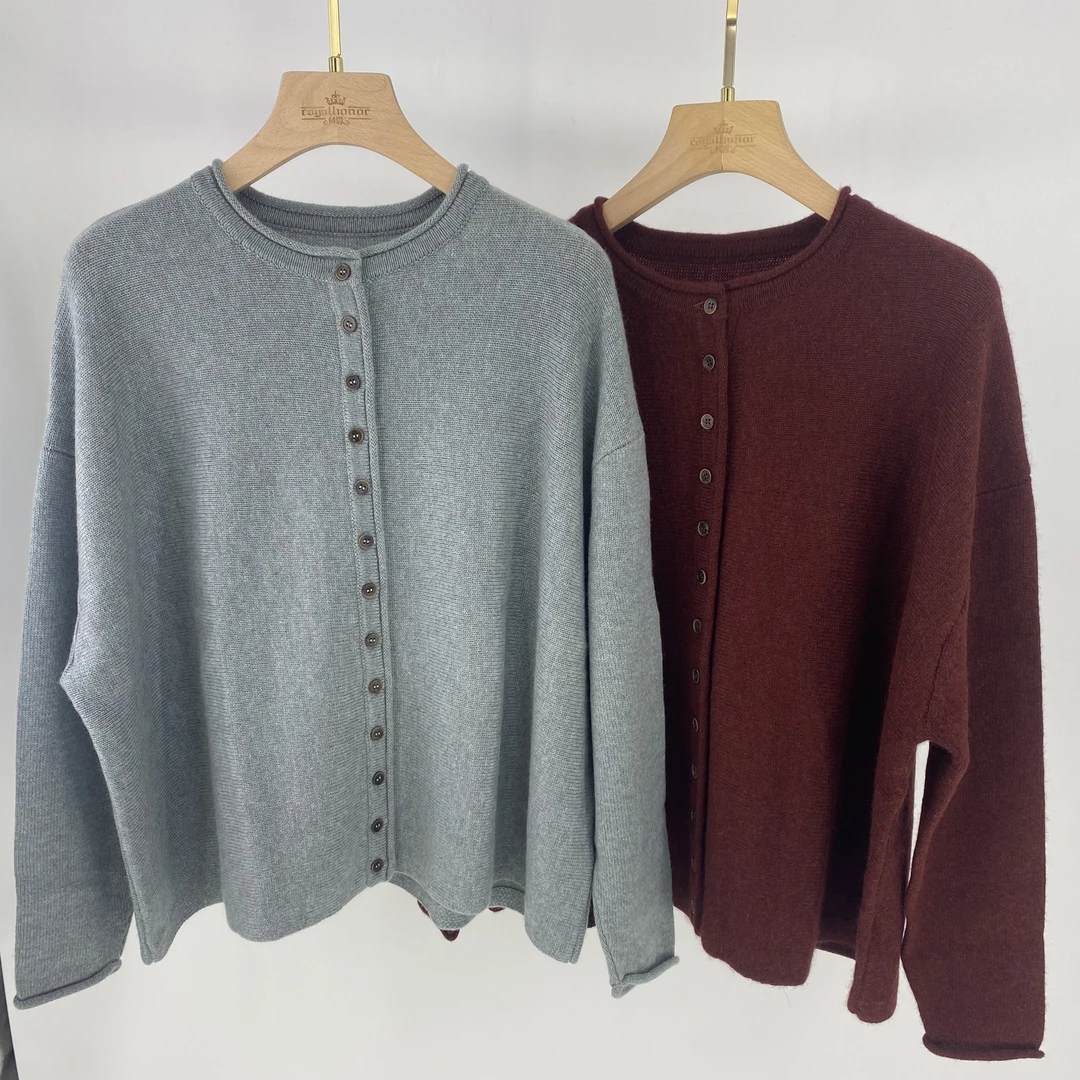 100%羊绒圆领外套女短款加厚气质高端纯色羊绒开衫时尚百搭秋冬