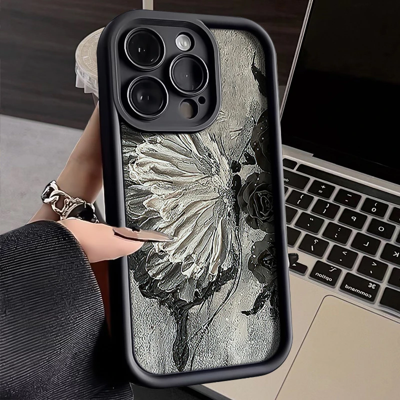 创意油画蝴蝶苹果15壳iphone14promax硅胶13pro网红12高级11全包X
