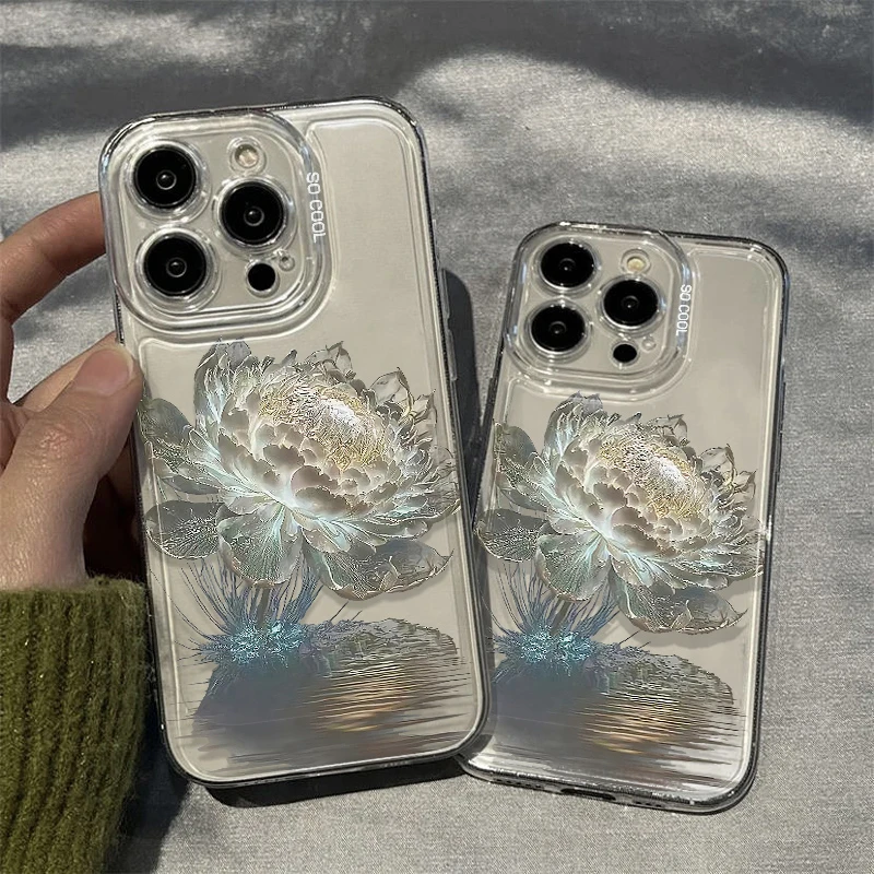 创意艺术莲花iphone15创意壳14promax软硅胶13pro透明12/11卡通XS