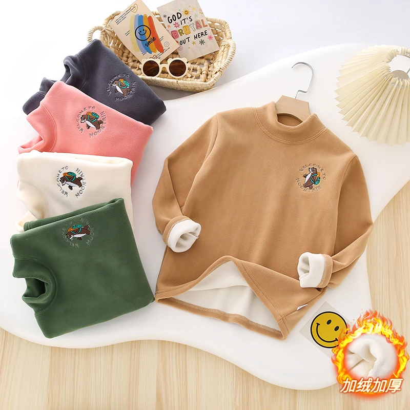 加绒保暖2024秋冬儿童加厚打底半高领大弹力舒适柔软休闲百搭长袖