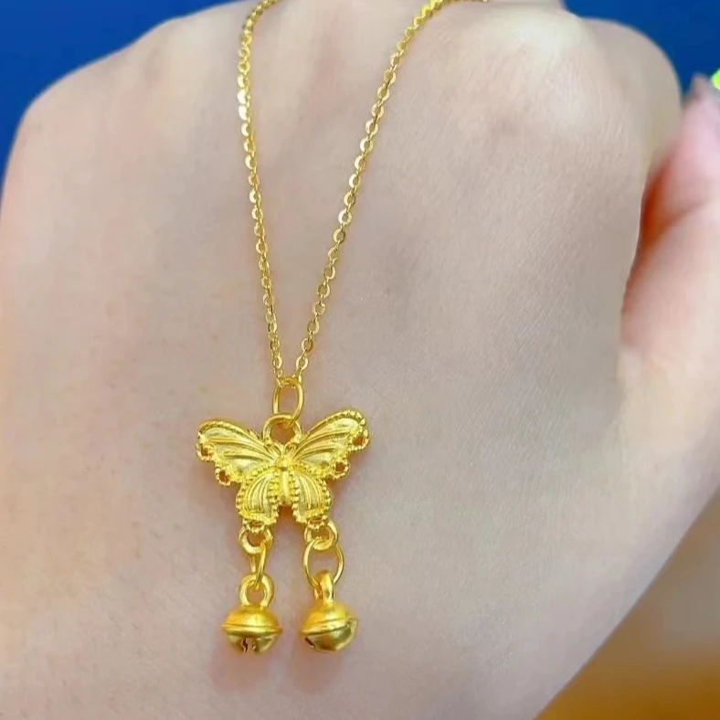 周大生520足金蝴蝶铃铛吊坠烟雨蝶梦流苏吊坠赠银链礼物