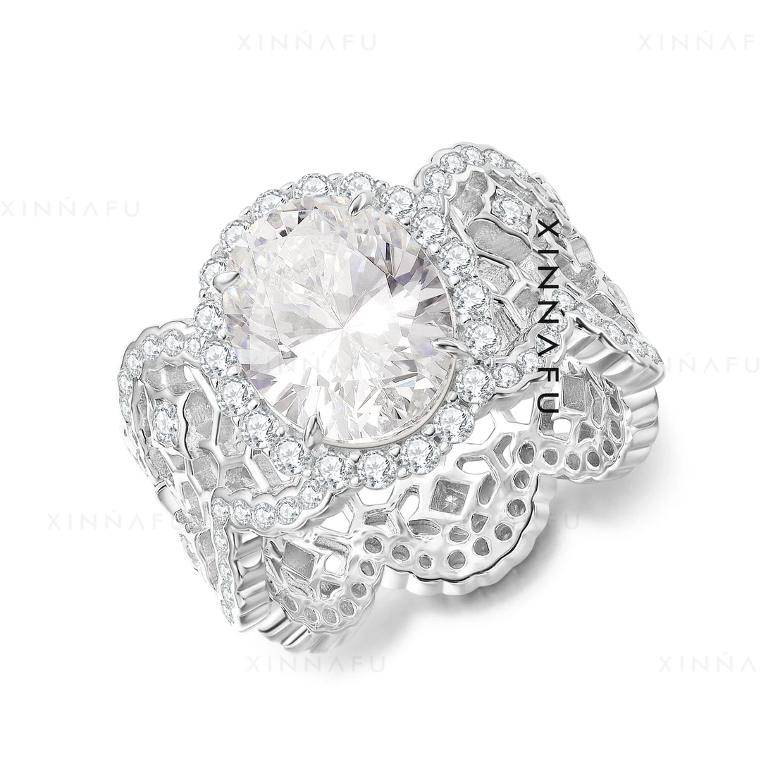 925银合成锆石戒指 “伊丽莎白”镂空蕾丝3卡鸽子蛋戒指