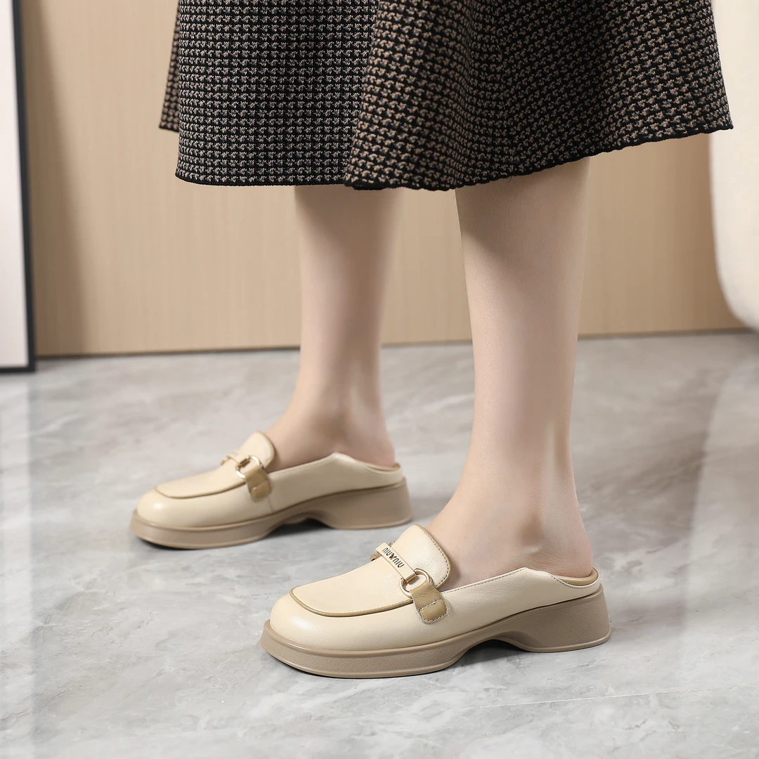 真皮乐福鞋春季软底防滑单鞋中老年妈妈鞋女士皮鞋一脚蹬浅口百搭