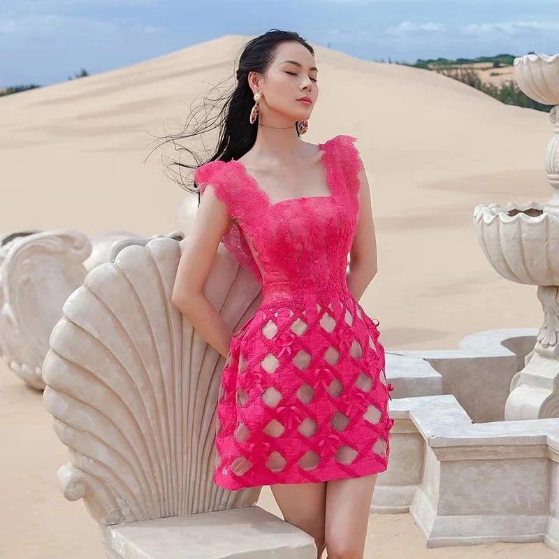 【DÉ MYSTÈRE】小众设计重工蕾丝刺绣镂空收腰显瘦短裙GSEN09130690