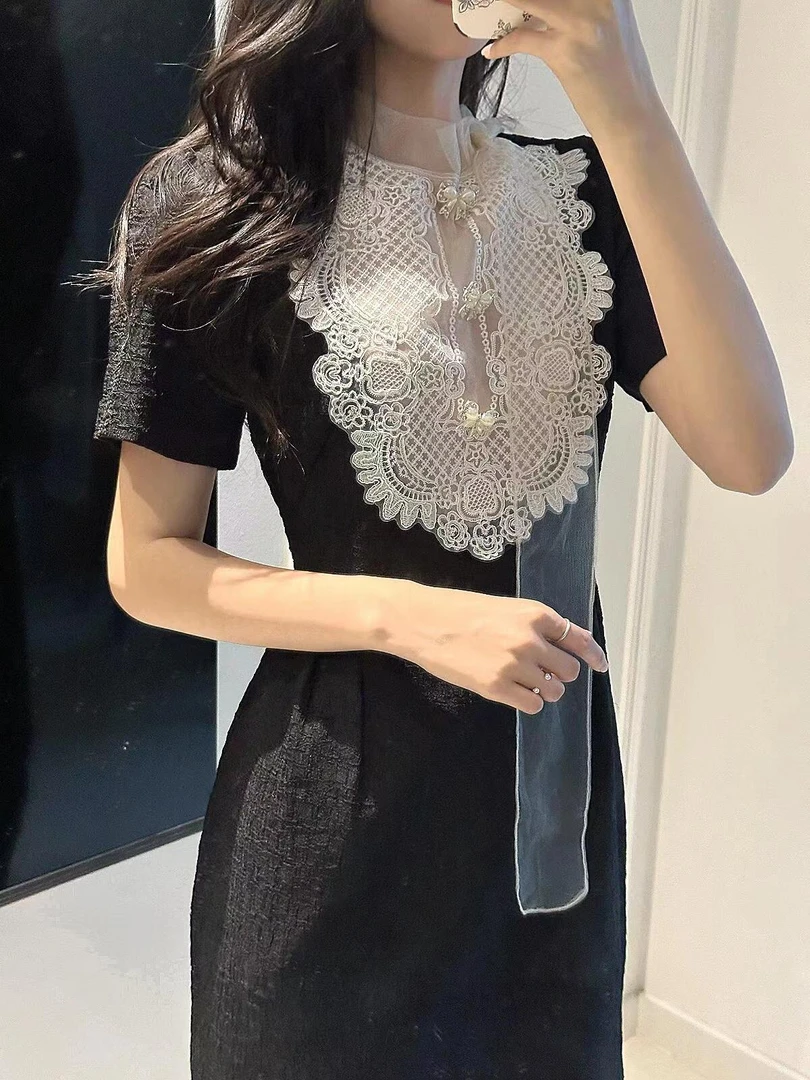 【DE MYSTERE】法式蕾丝刺绣修身气质显瘦收腰连衣裙GJL230207003