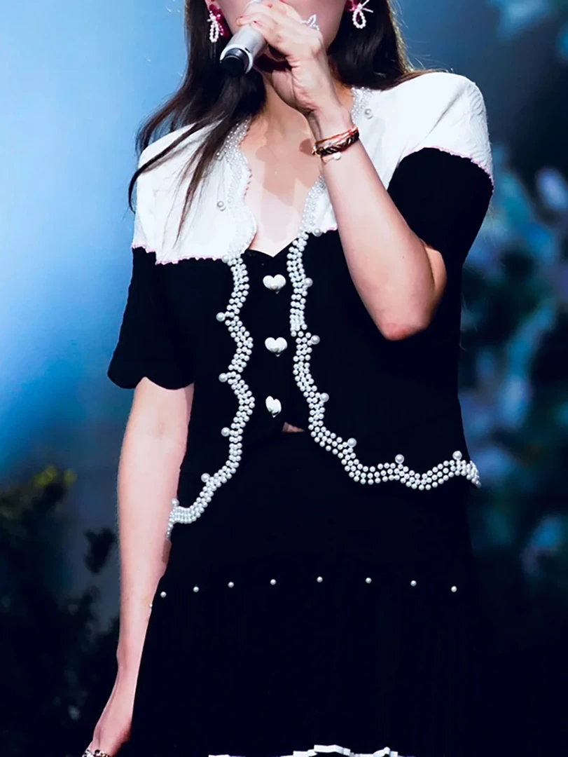 【DE MYSTERE】拉拉家2024夏季新品黑白珍珠针织开衫套装GFC2404094