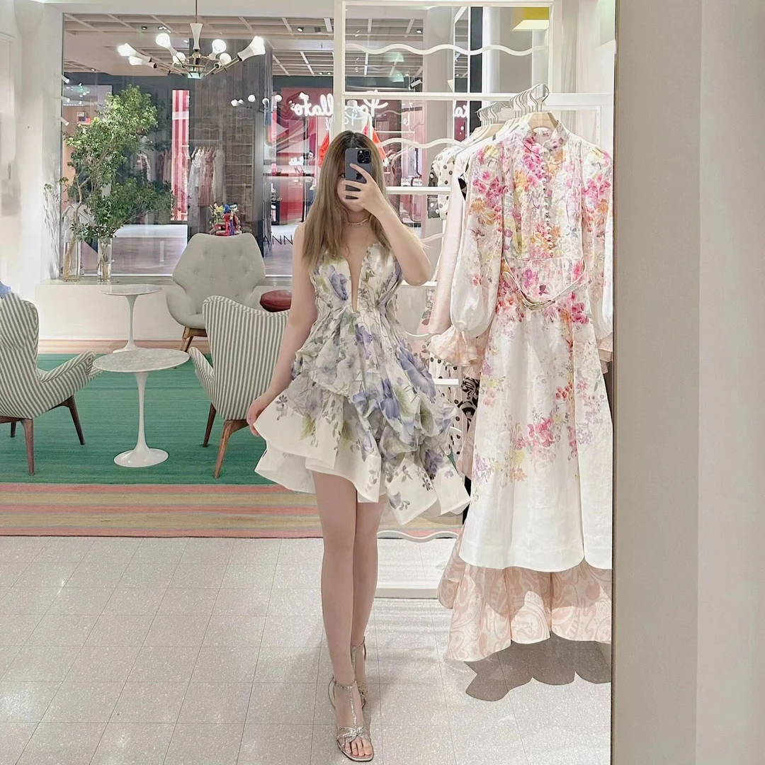 【粉丝直播专属】碎花抹胸礼服裙不规则修身仙女裙连衣裙GZM8871