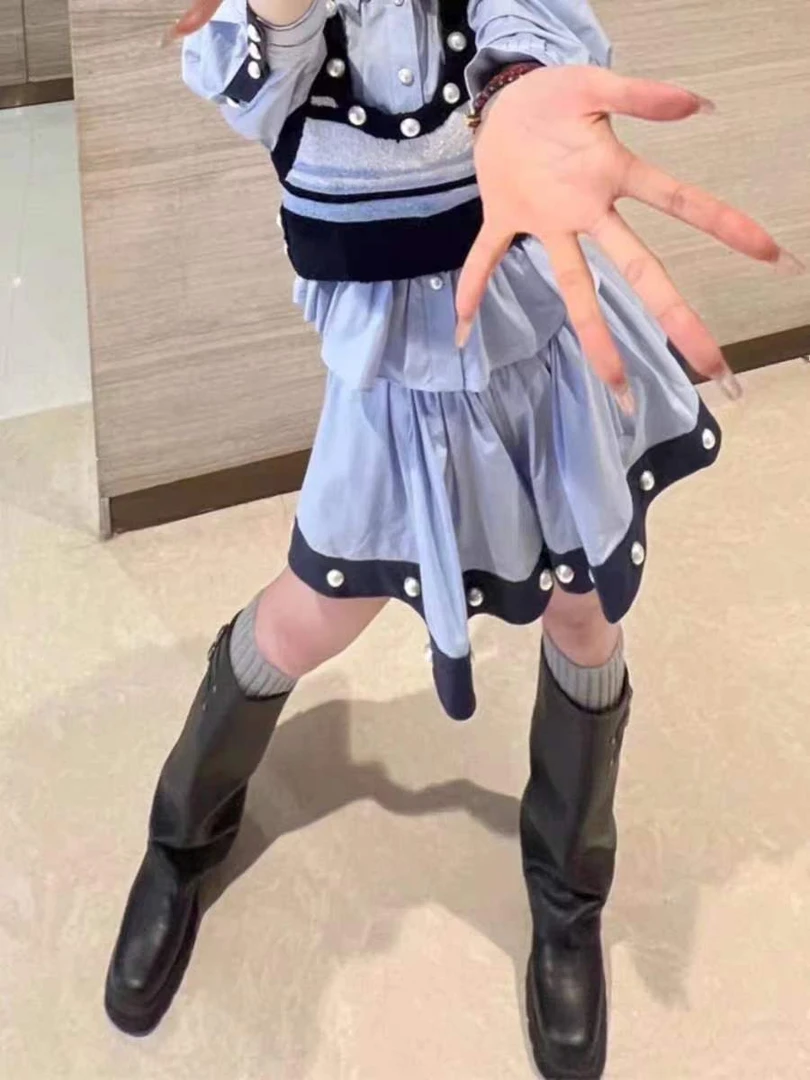 【DÉ MYSTÈRE】拉拉家2024春季甜美蝴蝶结撞色百褶裙裤GFC2401006-2