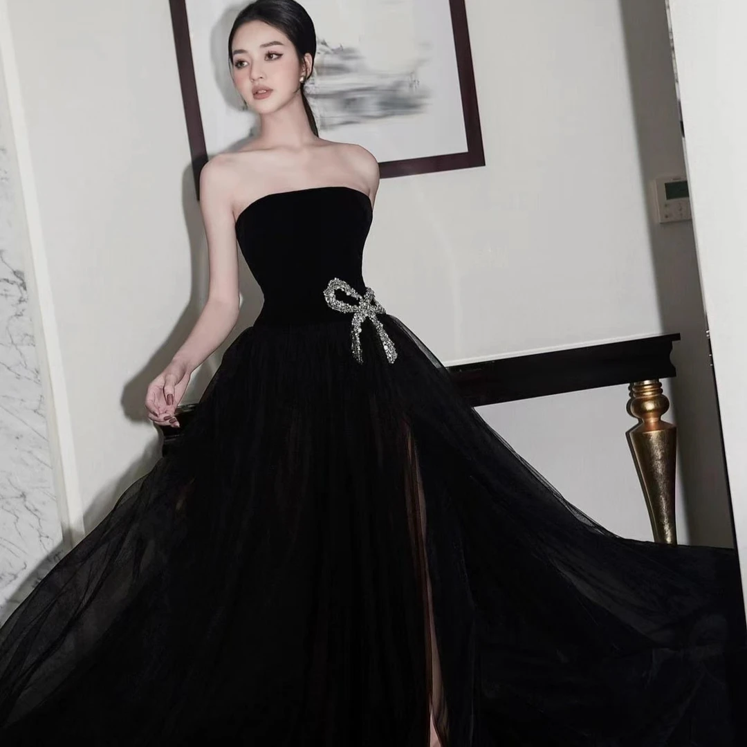 【DÉ MYSTÈRE】法式气质重工定制礼服闪钻蝴蝶结生日裙GDD0702701