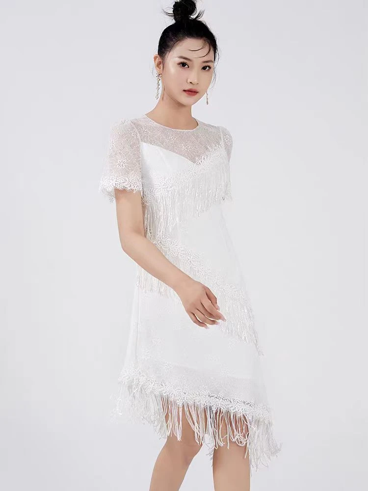 【DÉ MYSTÈRE】夏季网纱流苏少女名媛气质晚礼服裙连衣裙GJL060685