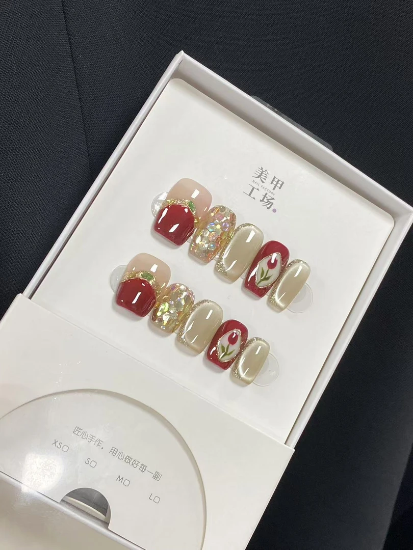 批发专属【红色郁金香】-纯手工穿戴甲（不含盒子，不含果冻胶，裸甲）