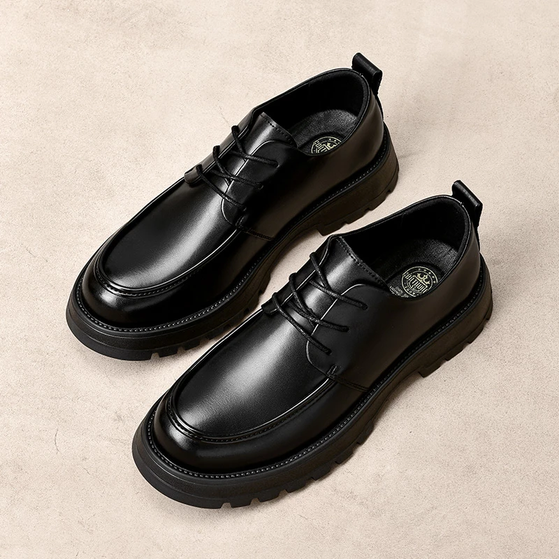 1622皮鞋男新款商务夏季透气男士休闲潮流百搭厚底增高时尚黑色鞋