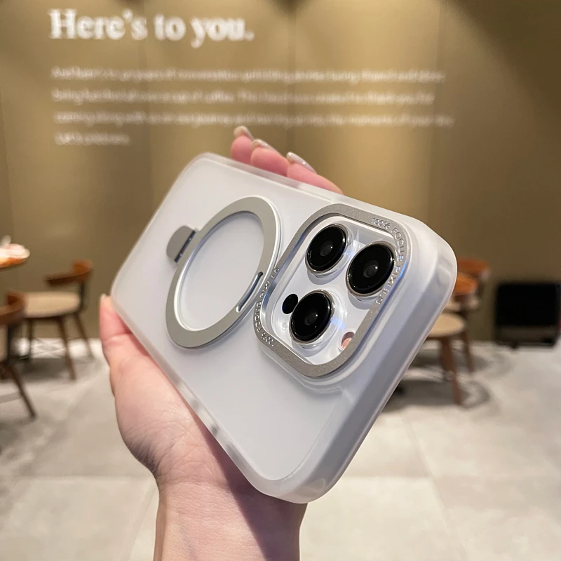 适用iPhone15ProMax手机壳苹果14自带折叠支架13磨砂12磁吸高级感