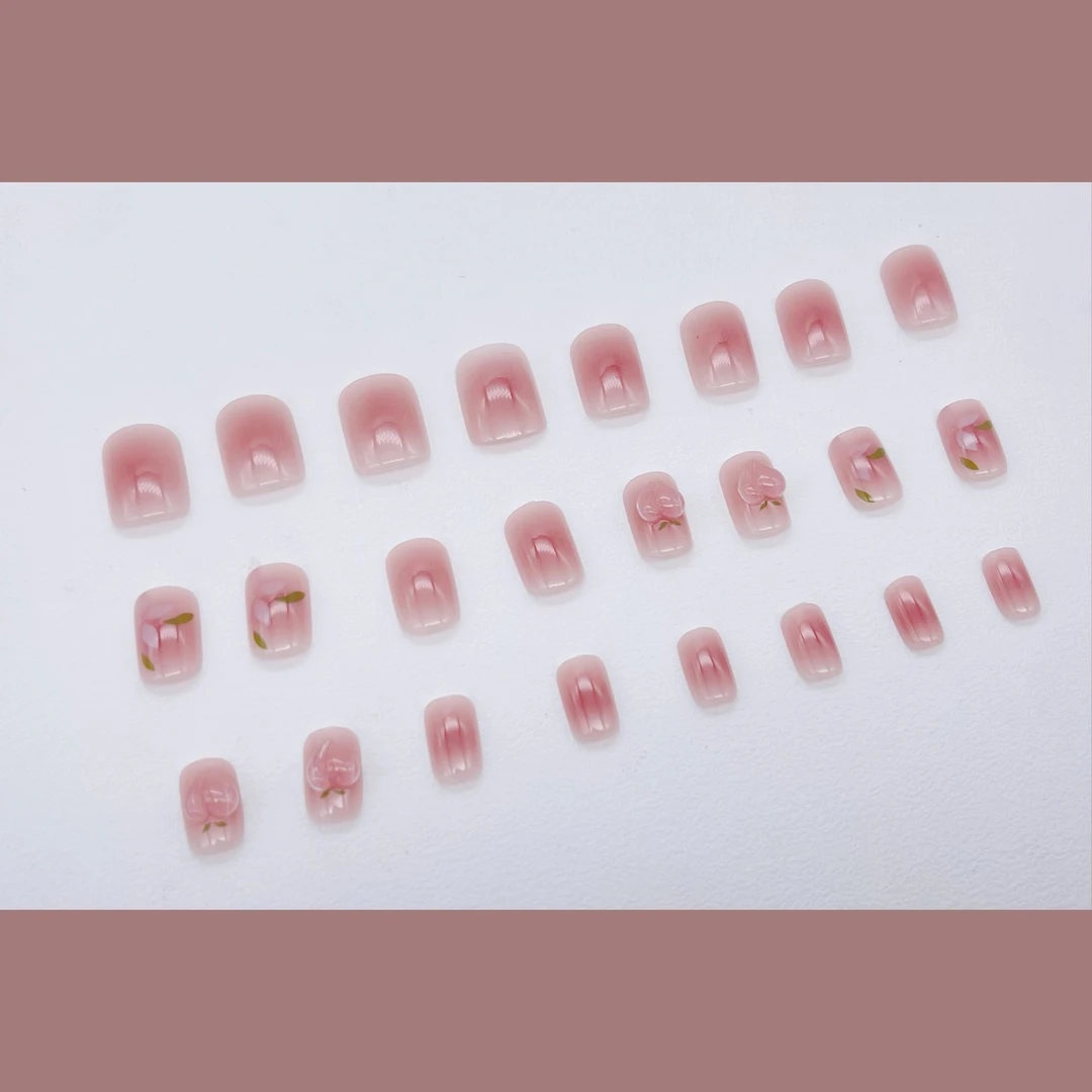 【17】蜜桃冰茶 穿戴甲 短款 可拆卸重复使用穿戴式美甲贴假指甲