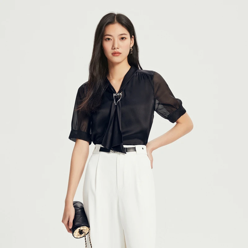 BADINA毛针织衫132M321蕾丝气质时尚提花女士黑色