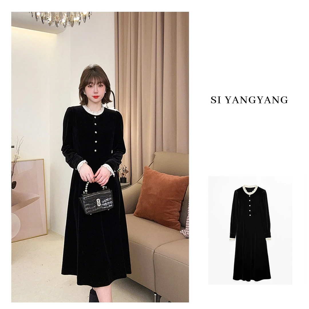斯洋洋秋冬百搭加厚丝绒防风保暖哑光质地贵气连衣裙LYQ231155YY