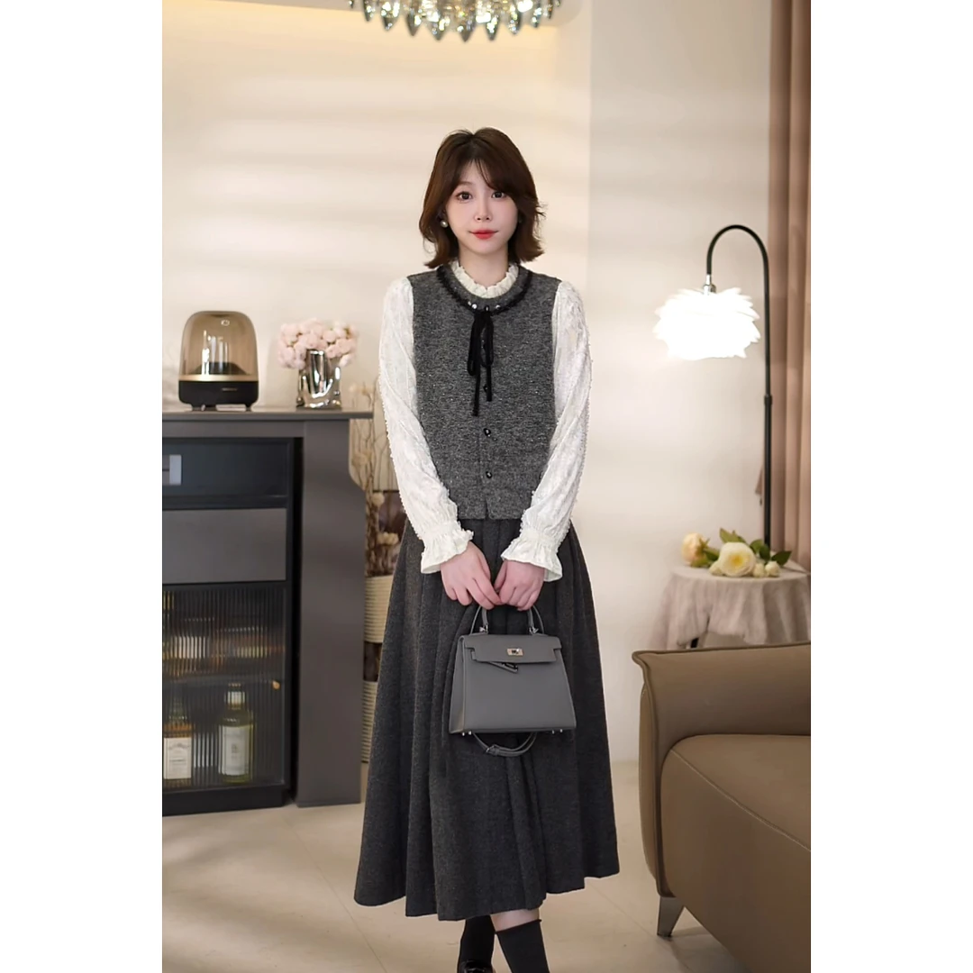 斯洋洋秋冬减龄气质百搭蕾丝柔软细腻羊毛假俩件上衣SY411A027SYY