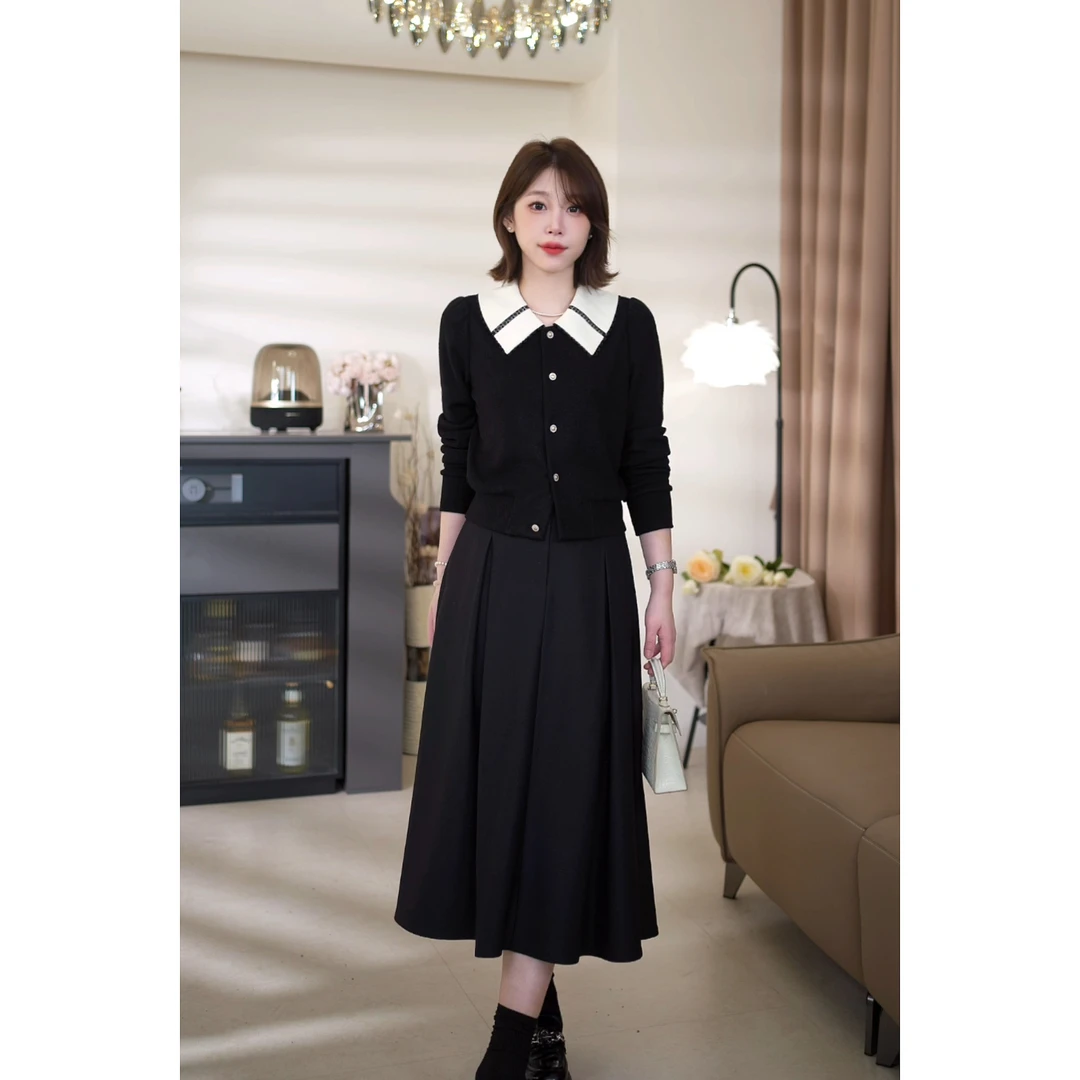 斯洋洋秋季轻奢小V领撞色设计气质通勤针织开衫SY409A028SYY