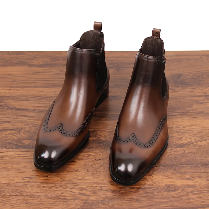 切尔西靴男真皮英伦高帮商务皮鞋布洛克雕花休闲短靴男士马丁皮靴